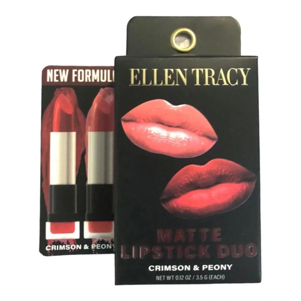 2pack Ellen Tracy matte lipstick duo in crimson‎ & peony new